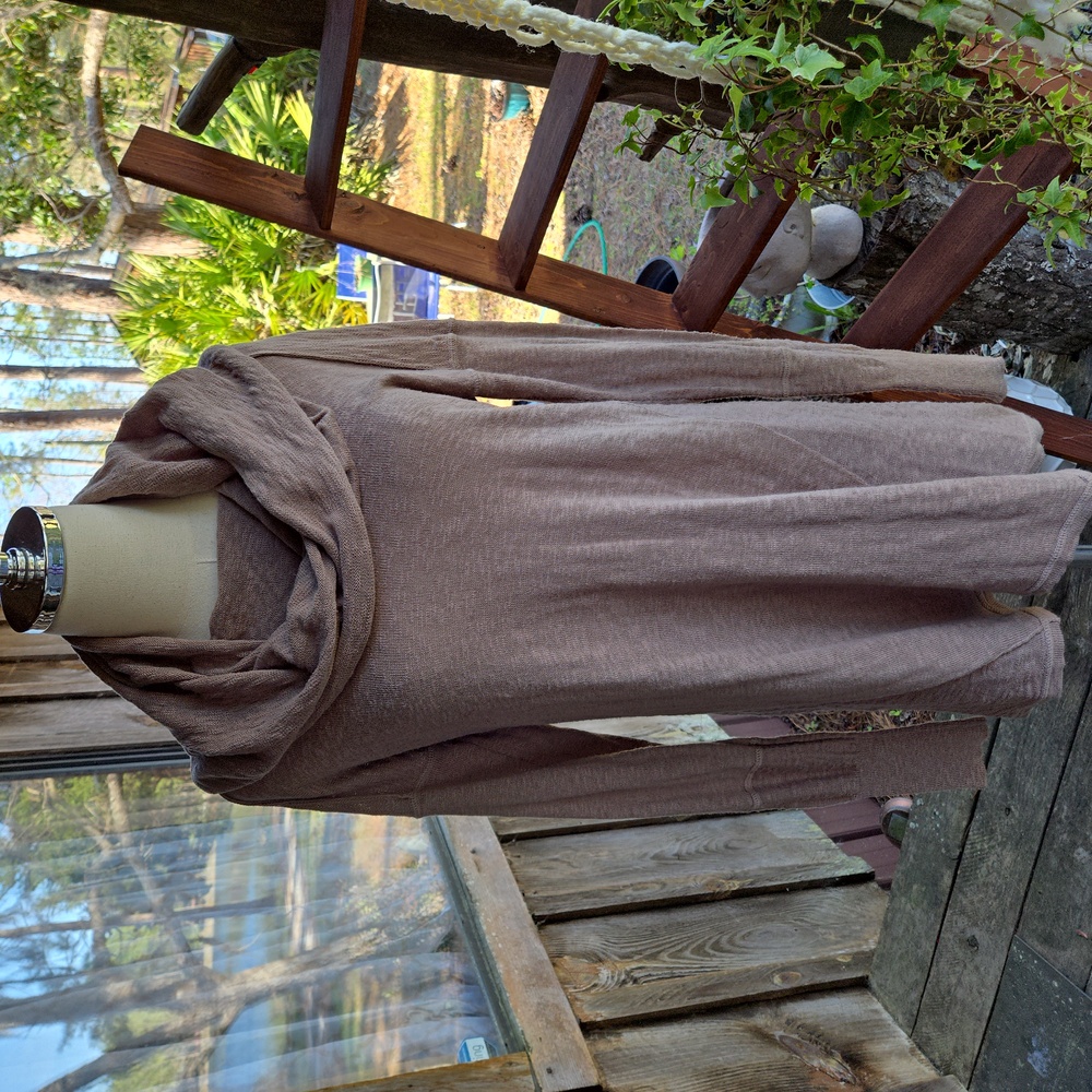 Ruby Moon Mocha Cowl Neck Long Line Long Sleeve Slub Knit Raglan Sleeve Top